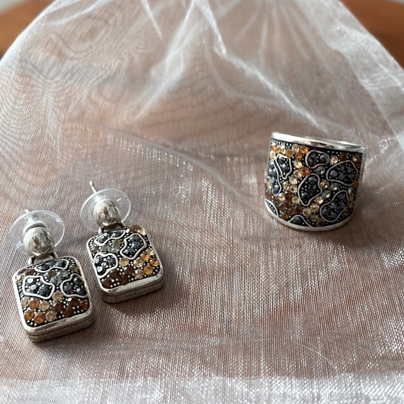 Brighton Jewelry - Brighton Leopard Totem Crystal Ring & earrings set with Swarovski crystals